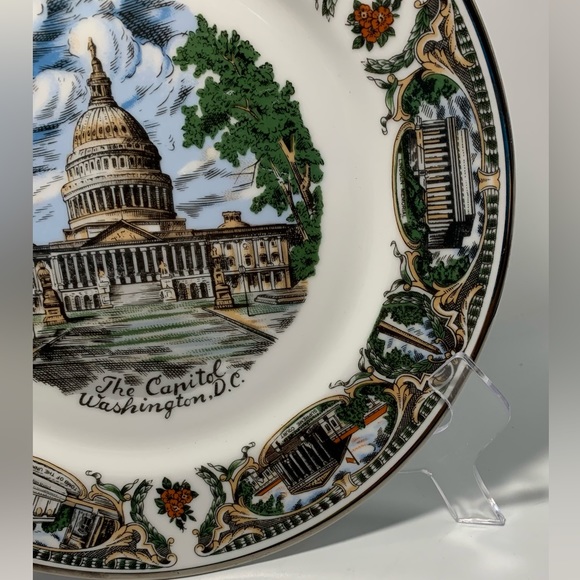 The Capital of Washington D.C. Souvenir Plate 10 Inches Colorful Gold Rimmed - Picture 13 of 14